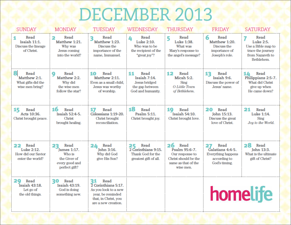 December 2013 Family Time Calendar