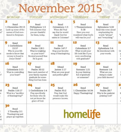 November 2015 HomeLife Family Calendar and Scripture Art