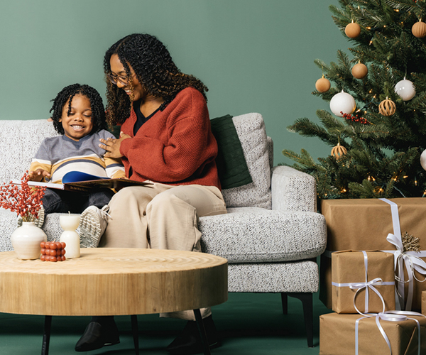 Woman and son studying Advent Bible study Behold the Savior