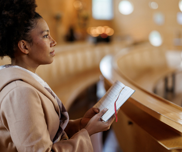 Woman attending church alone