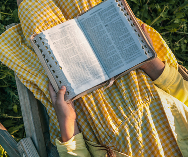 Woman completing a fall Bible study